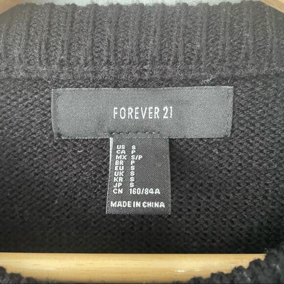 Forever 21 snowman holiday Christmas sweater size small black crew pullover - Picture 7 of 8